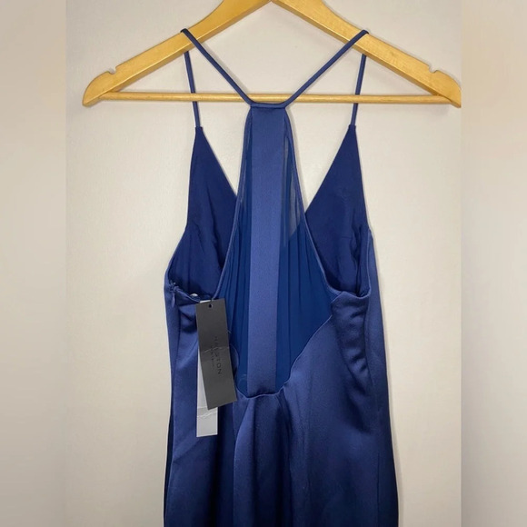 🏷️ NWT Halston Heritage Mesh Back V-Neck Satin Slip Evening Gown - Picture 7 of 13
